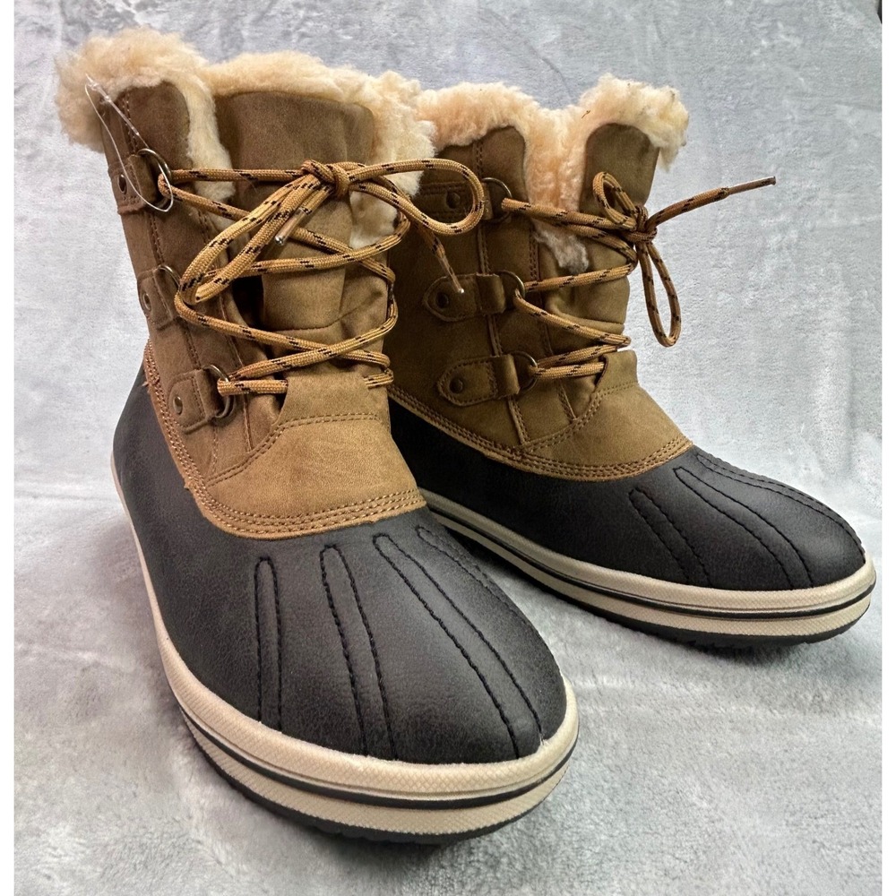 Pawz Gina Duck Winter Boots Womens 10 Brown Excellent Wool Lined Lace Up